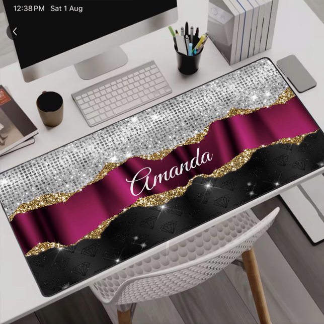 Chic faux paillettes argent Fuchsia monogramme noi (Créateur téléchargé)