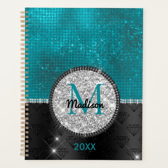 Chic faux Parties scintillant argent Turquoise noi (Devant)