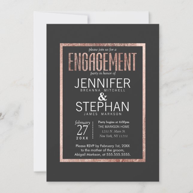 Chic Faux Rose Gold Engagement Party Invitations (Devant)
