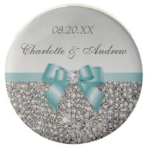 Chic Faux Séquins Argent Turquoise Bow Mariage