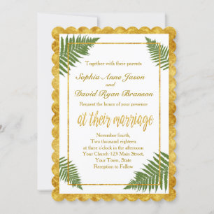 Chic Fern Feuille Gold Foil Faire-part de mariage