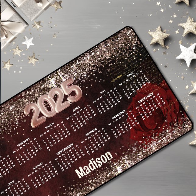 Chic fleur rouge faux or parties scintillant monog (Créateur téléchargé)