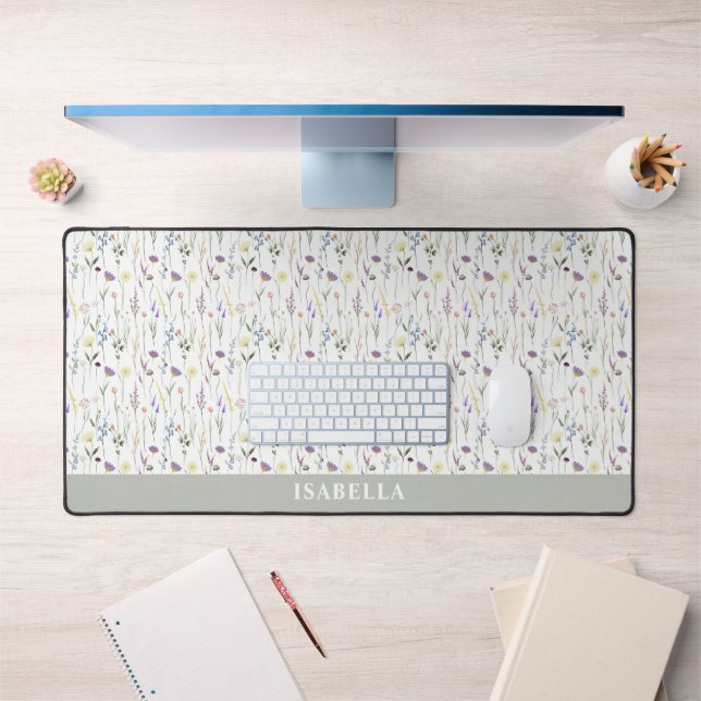 Chic Fleur Sauvage Aquarelle Nom Personnalisé (Bureau 1)