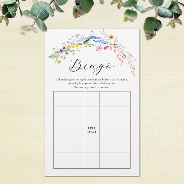 Chic Fleur sauvage Fête des mariées Jeu de Bingo (Chic Wildflowers Bridal Shower Bingo Game Cards on light weight paper)