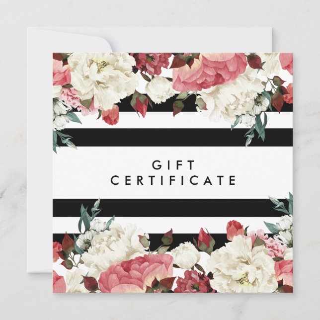 Chic Fleurs et Stripes Certificat cadeau Salon (Devant)