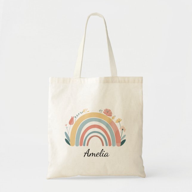 Chic Floral Boho Rainbow Minimalist Tote Bag (Devant)