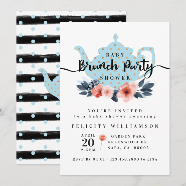 Chic Floral Bunch Party Boy Baby shower Invitation (Devant / Derrière)