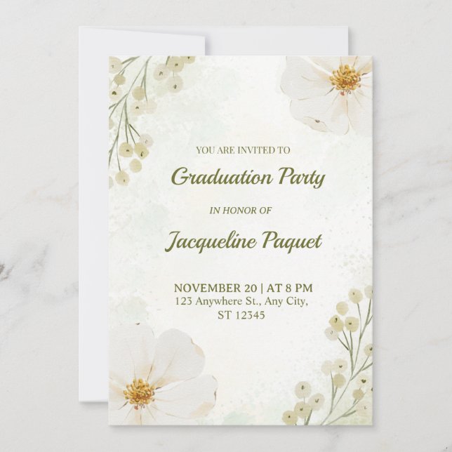 Chic Floral Graduation Party Invitation Card (Devant)