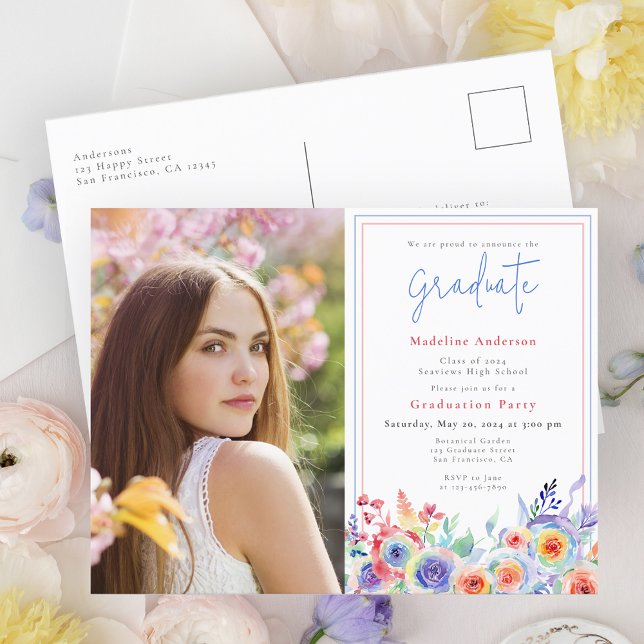 Chic Floral Graduation Party Photo Invitation (Créateur téléchargé)