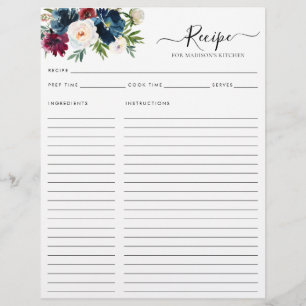 Chic Floral Navy Bleu Bourgogne Rouge Cuisine Rece