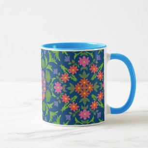 Chic floral Rangoli Deep Blue Ringer café Mug