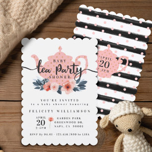 Chic Floral Tea Party Fille Baby shower Invitation