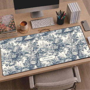 Chic floral vintage Monogramme bleu toile de Jouy