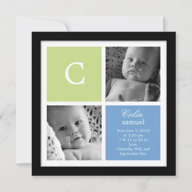 Chic Frame Baby Boy Faire-part de naissance (Devant)