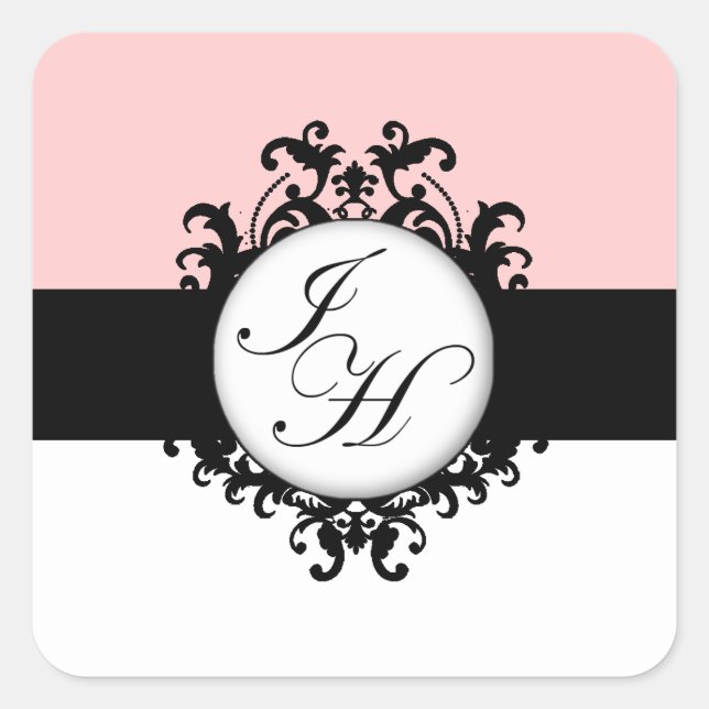 Chic Français Black Monogrammes Damask Étiquettes (Devant)