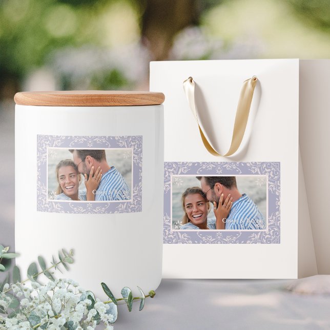Chic French Lilac Thème Photo Mariage Étiquettes (elegant lavender purple and blush pink wedding labels for candles favors for guests with photo)