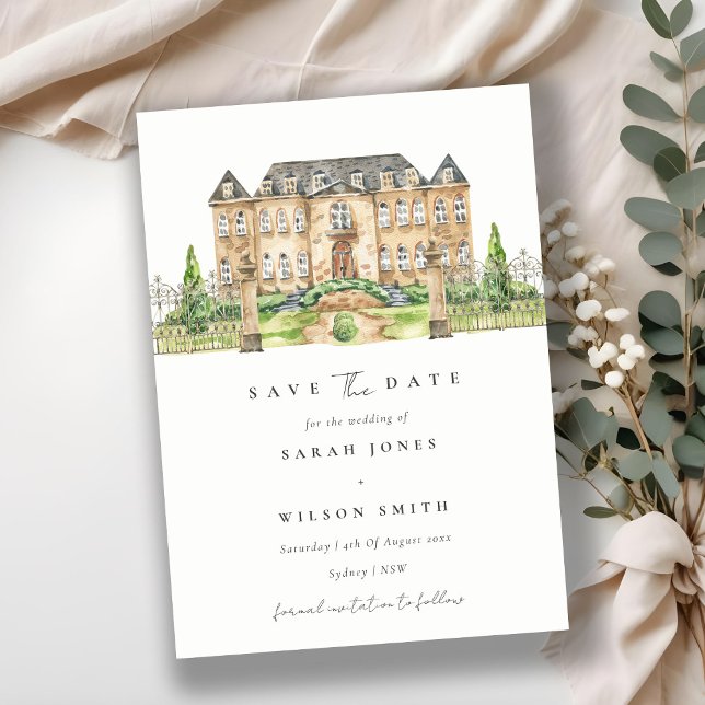 Chic Garden Chateau Aquarelle Enregistrer La Carte (Créateur téléchargé)