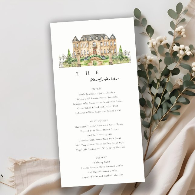 Chic Garden Chateau Aquarelle Mariage Carte Menu (Créateur téléchargé)
