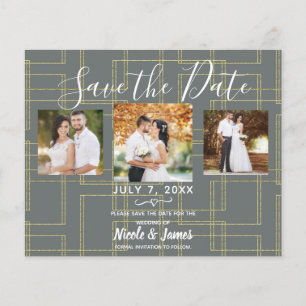 Chic Géométrique Gris & Or Save The Date Luxueux