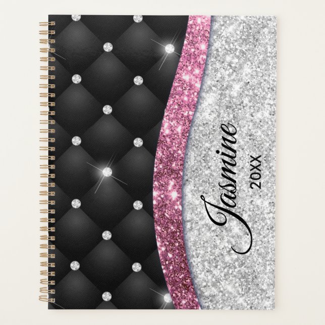 Chic girly faux parties scintillant argent noir ro (Devant)