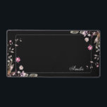 Chic Girly Floral avec nom<br><div class="desc">Elégant et chic design féminin avec deux blocs d'angle de roses et feuillage de style aquarelle,  bordure argentée,  champ texte pour votre nom ou monogramme et couleur arrière - plan personnalisable (noir utilisé en aperçu).</div>