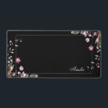 Chic Girly Floral avec nom<br><div class="desc">Elégant et chic design féminin avec deux blocs d'angle de roses et feuillage de style aquarelle,  bordure argentée,  champ texte pour votre nom ou monogramme et couleur arrière - plan personnalisable (noir utilisé en aperçu).</div>