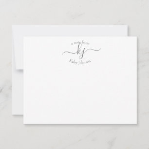 Chic Girly Grey Blanc 2 Monogrammes Nom Carte Note