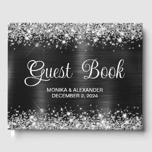 Chic Glittery Black Foil Mariage livre d'hôtes