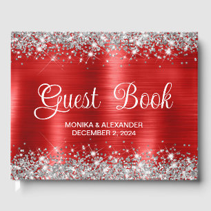 Chic Glittery Red Foil Mariage livre d'hôtes