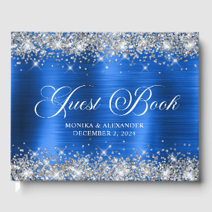 Chic Glittery Royal Blue Foil Mariage livre d'hôte