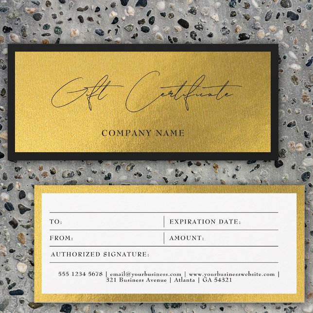 Chic Gold Black Business chèque cadeau (Chic Gold Black Business Gift Certificate Voucher)