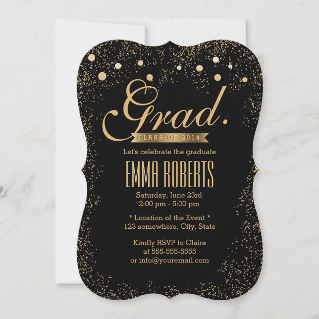 Chic Gold Confetti Dots Faire-part de graduation (Devant)