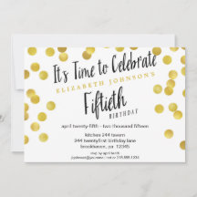 Chic Gold Confetti Invitation de la fête du 50e an
