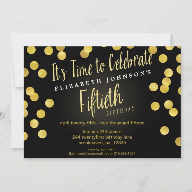Chic Gold Confetti Invitation de la fête du 50e an (Devant)