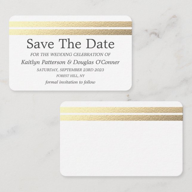 Chic Gold Foil Stripes Enregistrer La Carte Date (Devant / Derrière)