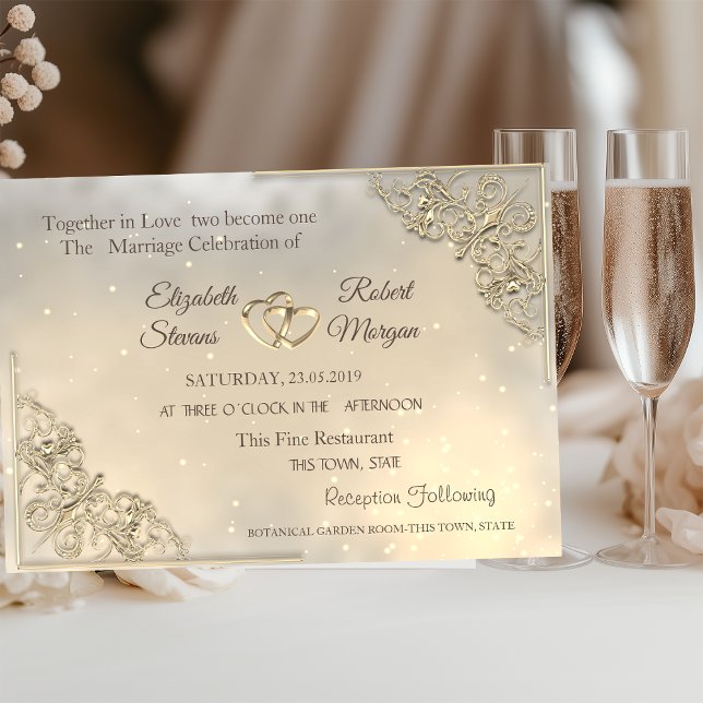 Chic Gold Hearts Mariage & Registre Invitation (Créateur téléchargé)