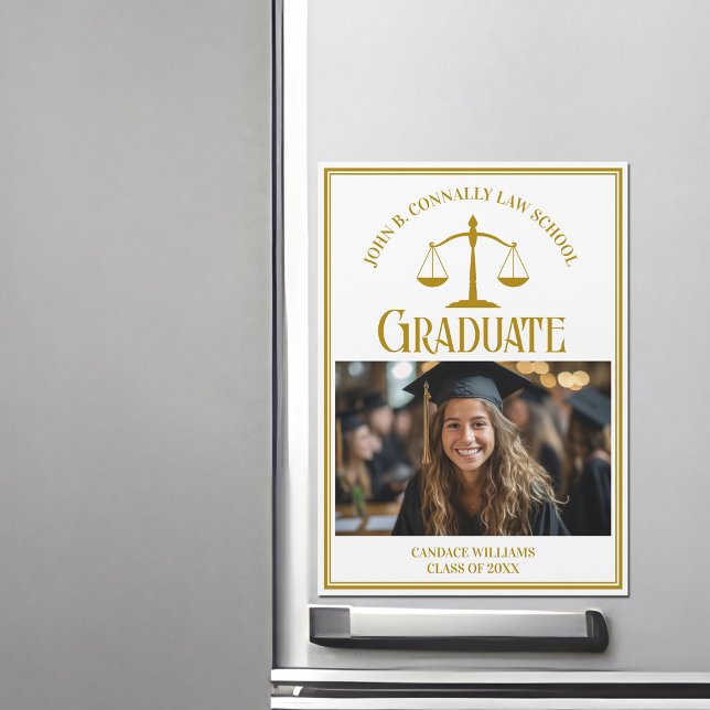 Chic Gold Law School Graduation Photo Magnet Card (Créateur téléchargé)