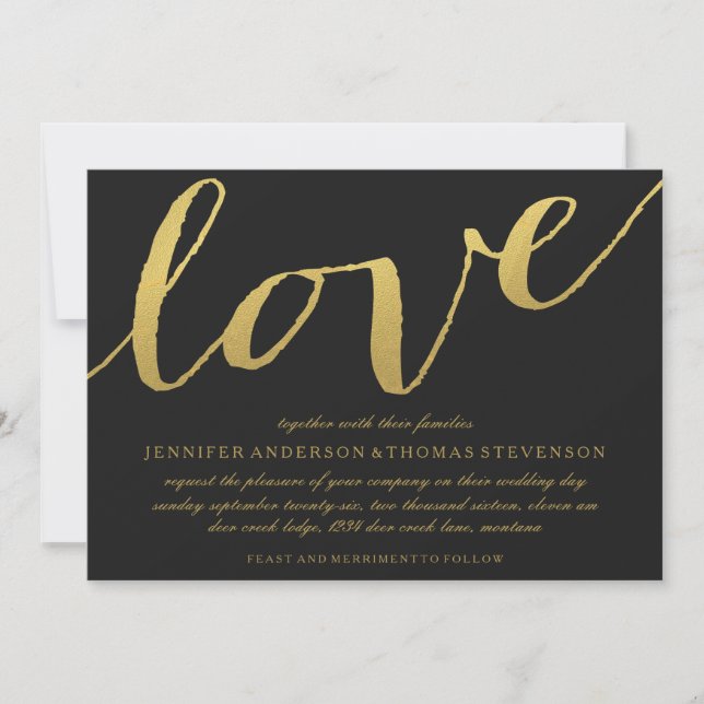 CHIC GOLD LOLD NOIR FAIRE-PART DE MARIAGE (Devant)