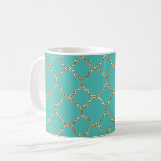 Chic Gold Quatrefoil Turquoise White Coffee Mug