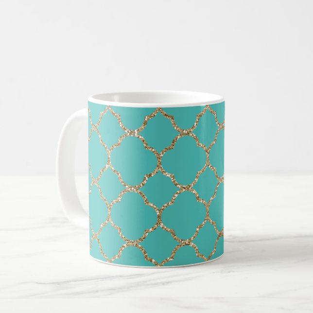 Chic Gold Quatrefoil Turquoise White Coffee Mug (Devant gauche)