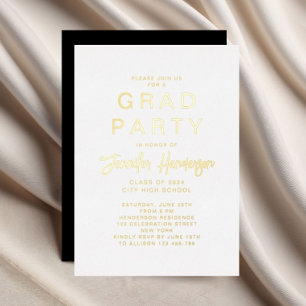 Chic Gold Script Grad Party Foil Invitation