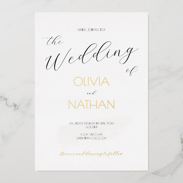 Chic Gold Script Le Mariage Faire-Part de Mariage (Recto)