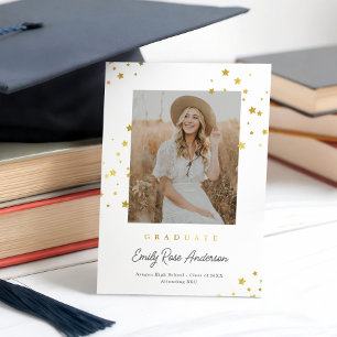 Chic Gold Stars Whale Photo Graduation Faire-part