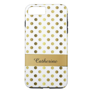 Chic Gold & White Polka Dot iPhone 7 Plus coque