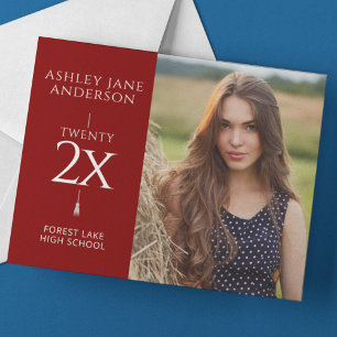 Chic Graduation Crimson Red Photo Faire-part