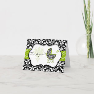 Chic Green Polka Dot Damask Baby shower Merci