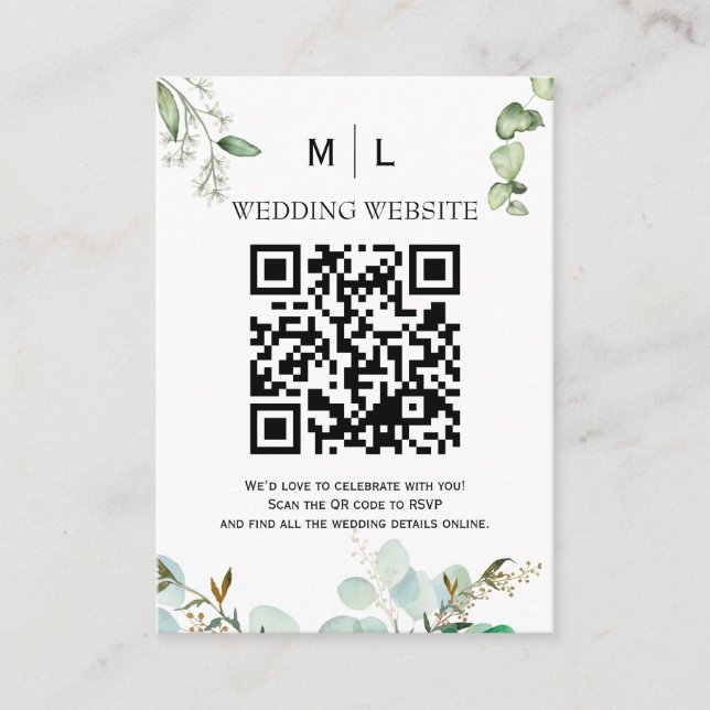 Chic Green QR Code Enclôture Invitation (Devant)