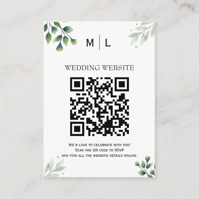 Chic Green QR Code Enclôture Invitation (Devant)