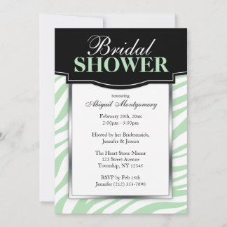 Chic Green Zebra Imprimer Invitations de douche nu