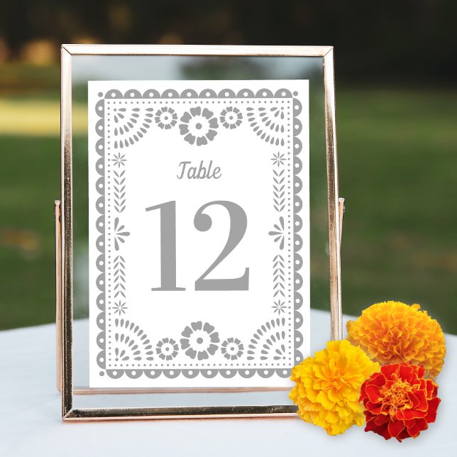 Chic Grey Papel Picado Mariage Numéro de table (Créateur téléchargé)